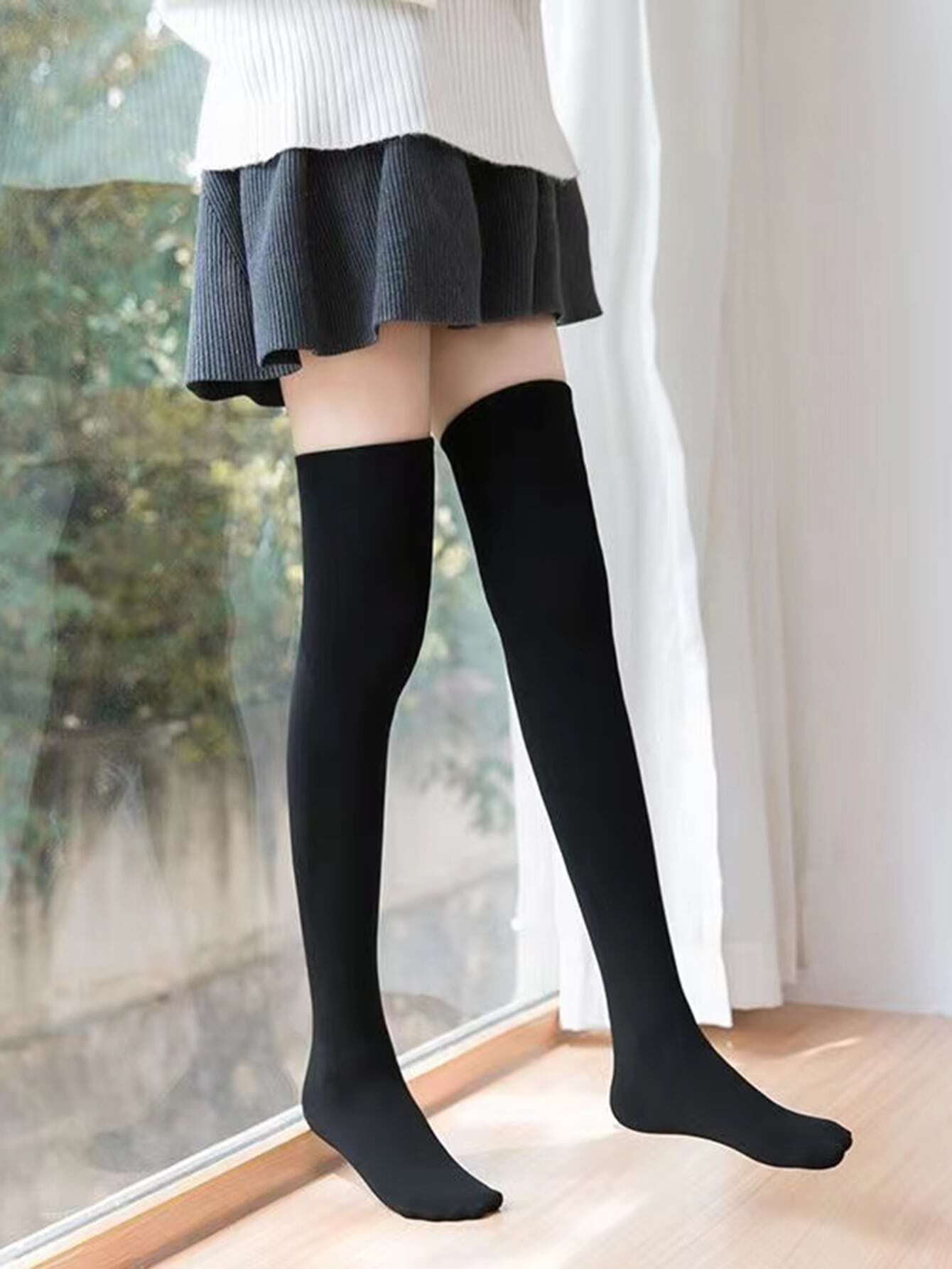 Tapata 1 Pair Thick Solid Color Over-The-Knee High Socks, JK School Style For Women/Students