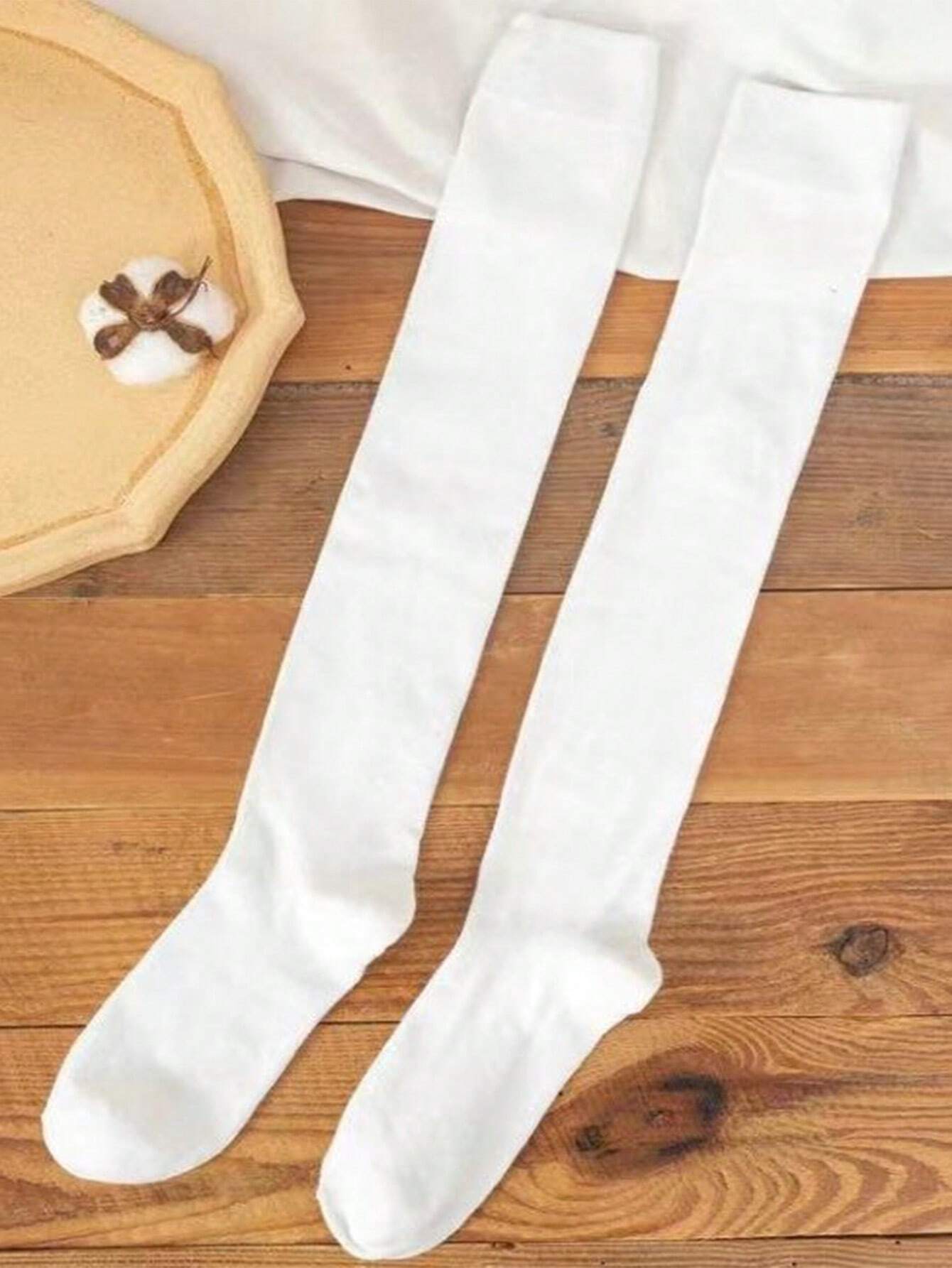 Tapata 1 Pair Thick Solid Color Over-The-Knee High Socks, JK School Style For Women/Students