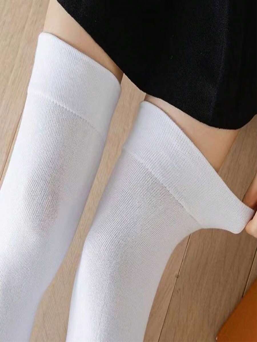 Tapata 1 Pair Thick Solid Color Over-The-Knee High Socks, JK School Style For Women/Students