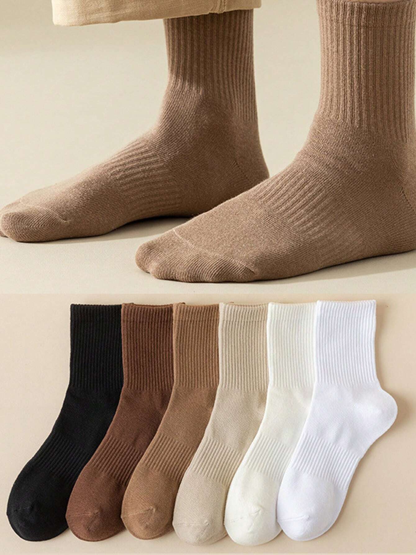 Tapata 6 Pairs/ Set Women's Solid Color Sports Casual Knee High Socks, Autumn/Winte