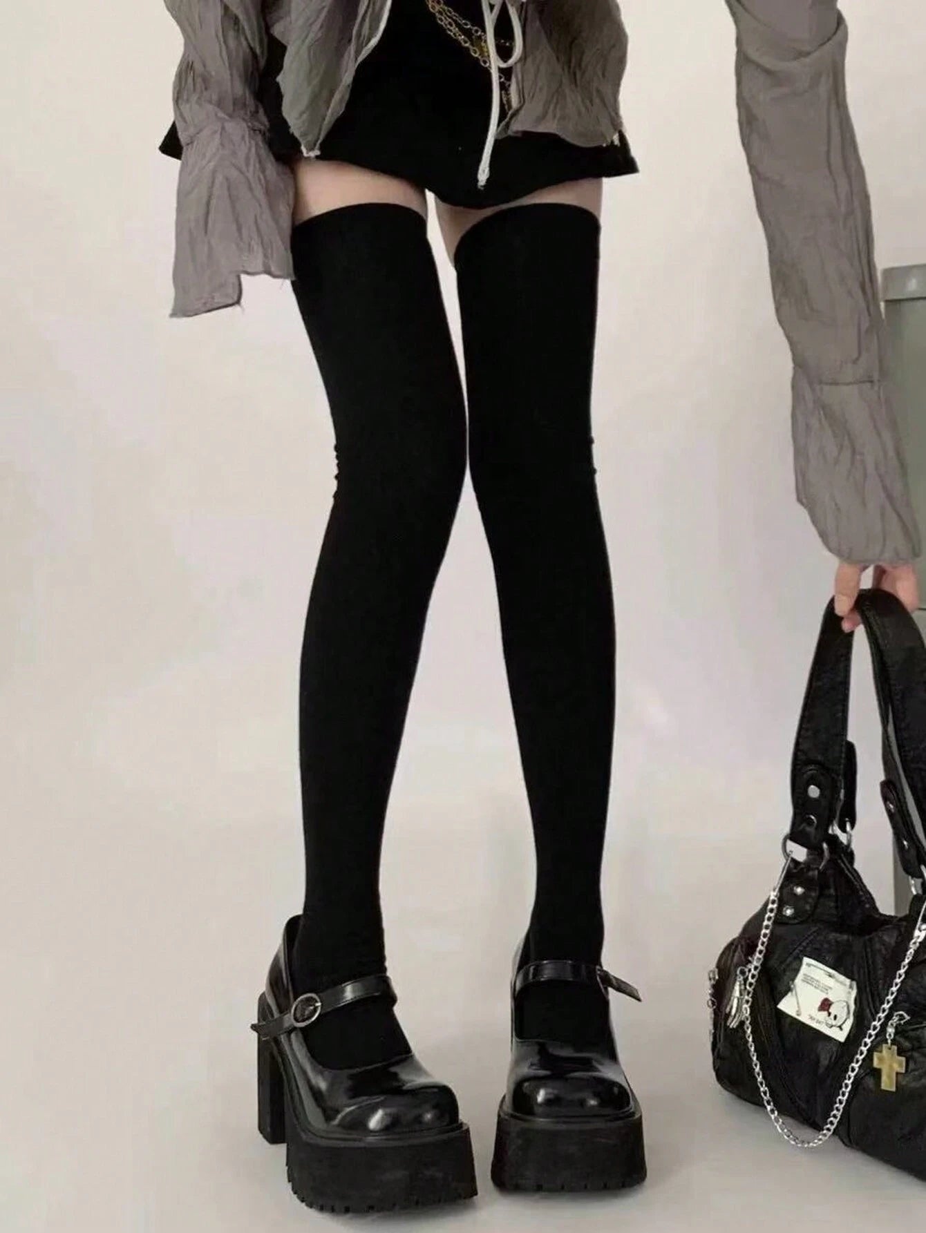 Tapata 1 Pair Thick Solid Color Over-The-Knee High Socks, JK School Style For Women/Students