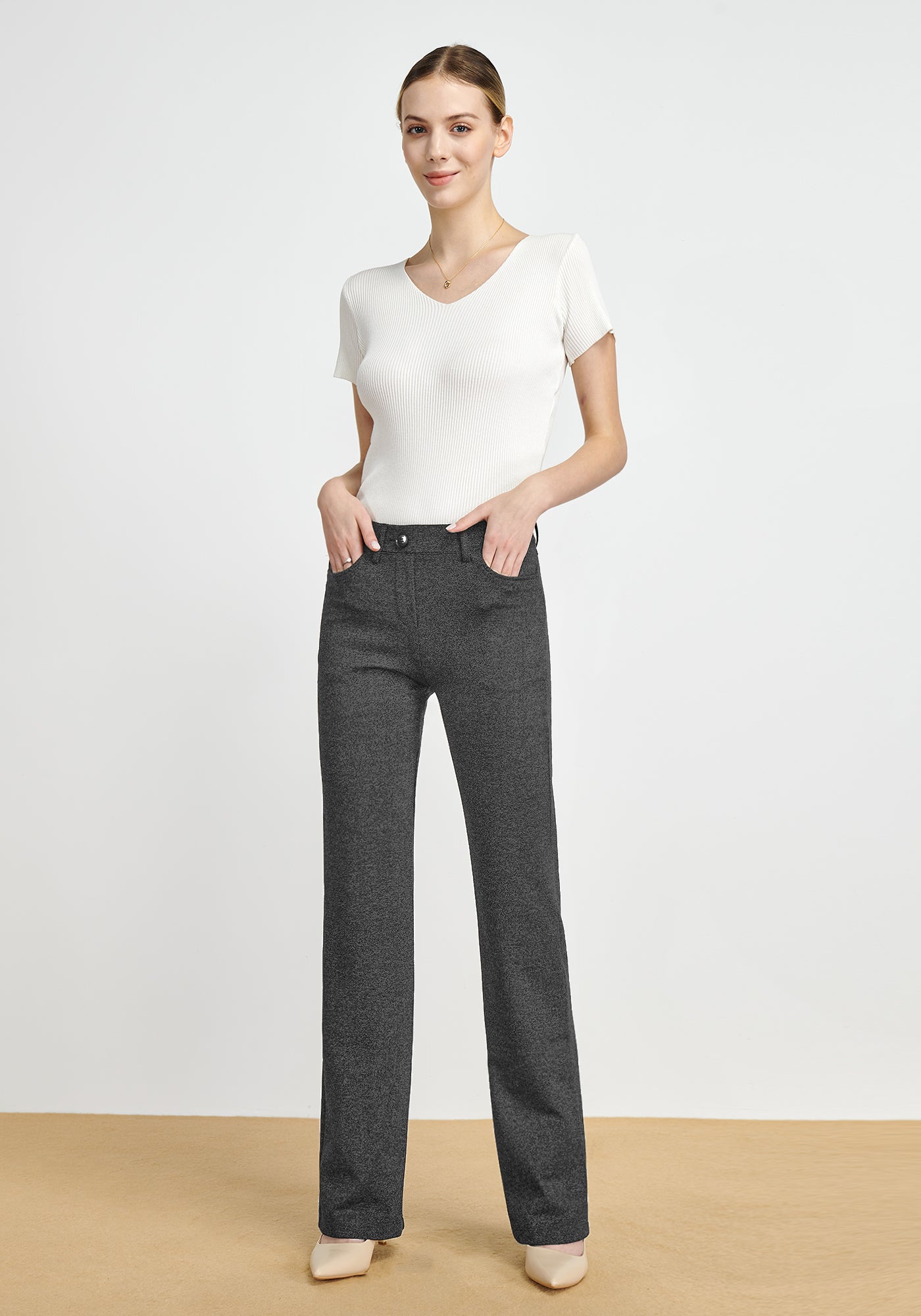 Stretchy Bootcut Dress Pants with 4 Pockets