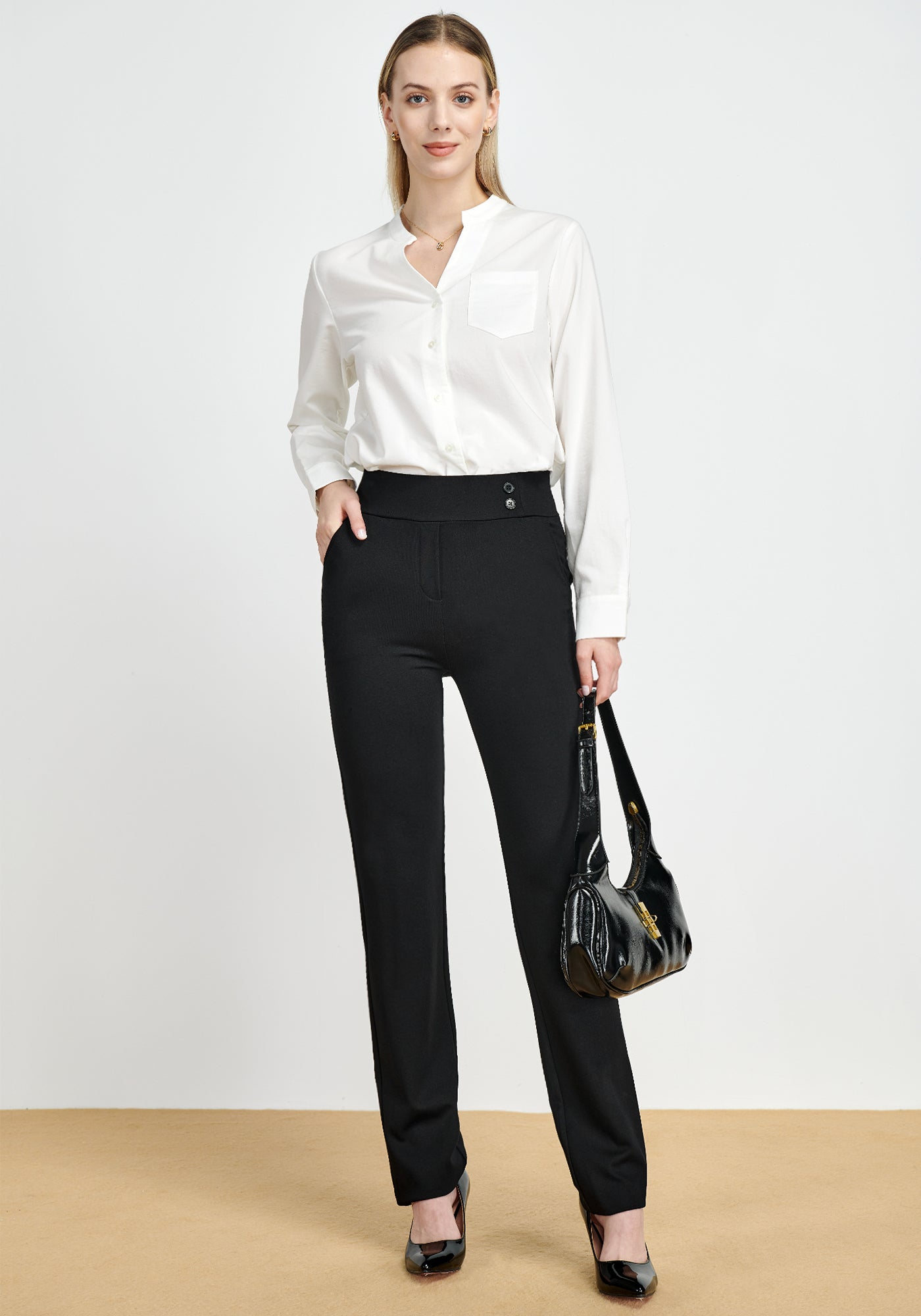 Straight-Leg 2 Buttons Pants