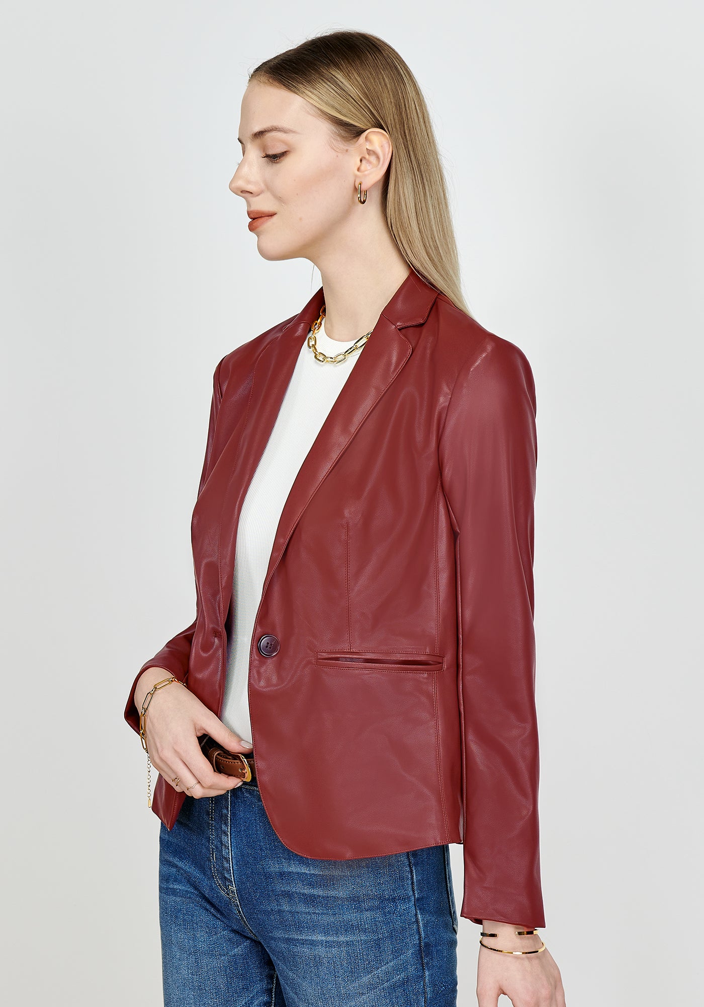 Faux-Leather Blazer