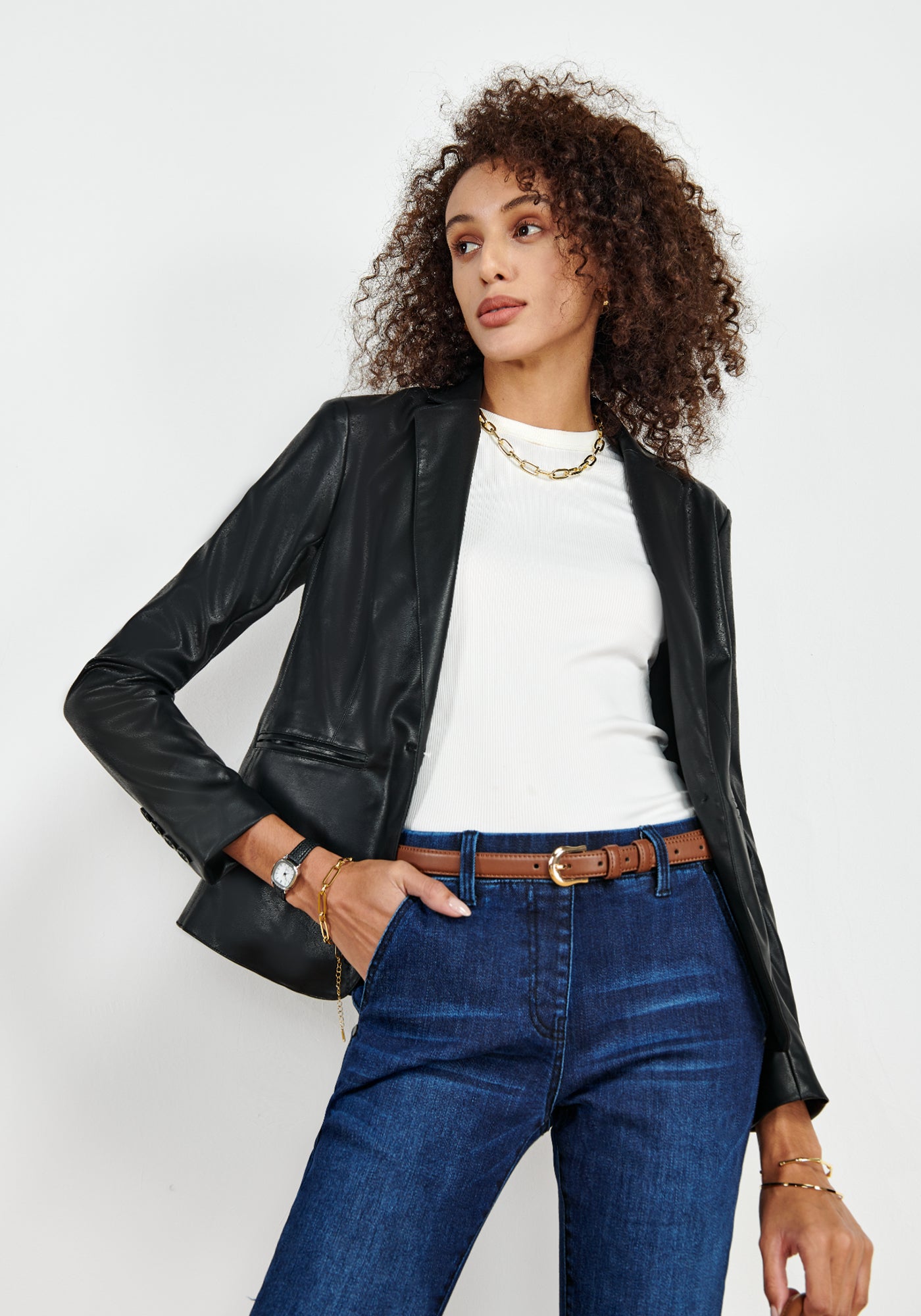 Faux-Leather Blazer