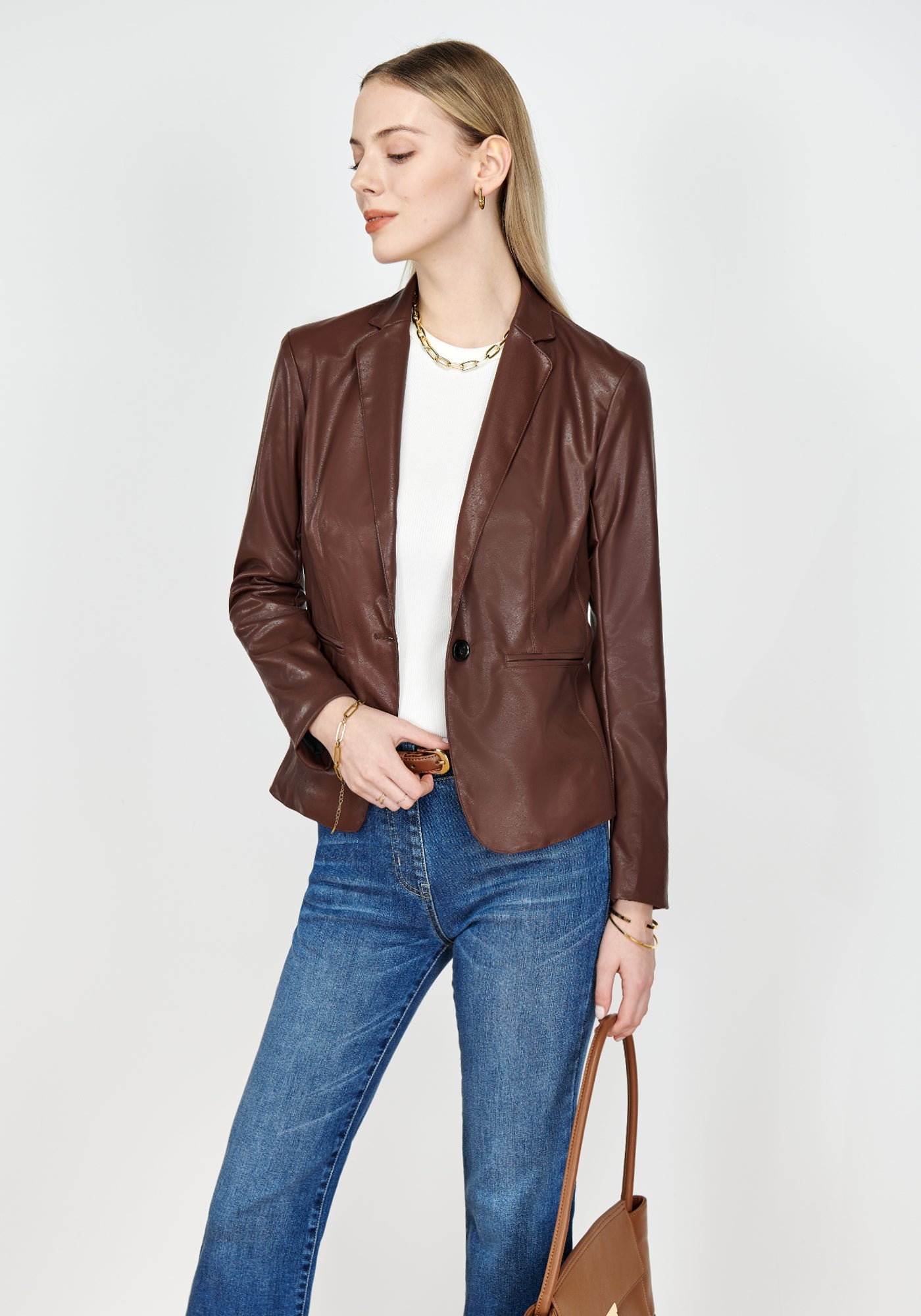 Faux-Leather Blazer