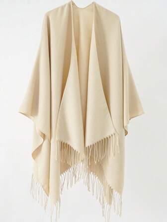 Tapata Women Poncho Solid Faux Cashmere Fringe Open Front Oversized Warm Wrap Shawl Poncho Cloak Winter Fall