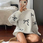 Tapata Women's Crew Neck Loose Fit Bow Knitted Sweater,Long Sleeve Tops