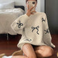 Tapata Women's Crew Neck Loose Fit Bow Knitted Sweater,Long Sleeve Tops