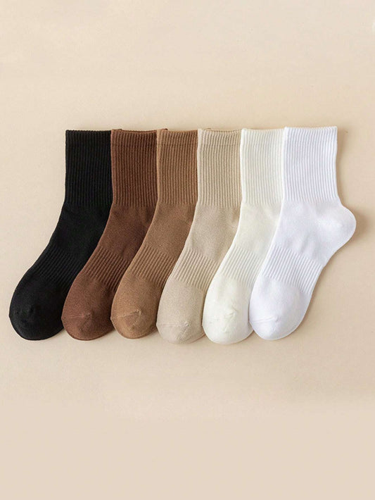 Tapata 6 Pairs/ Set Women's Solid Color Sports Casual Knee High Socks, Autumn/Winte