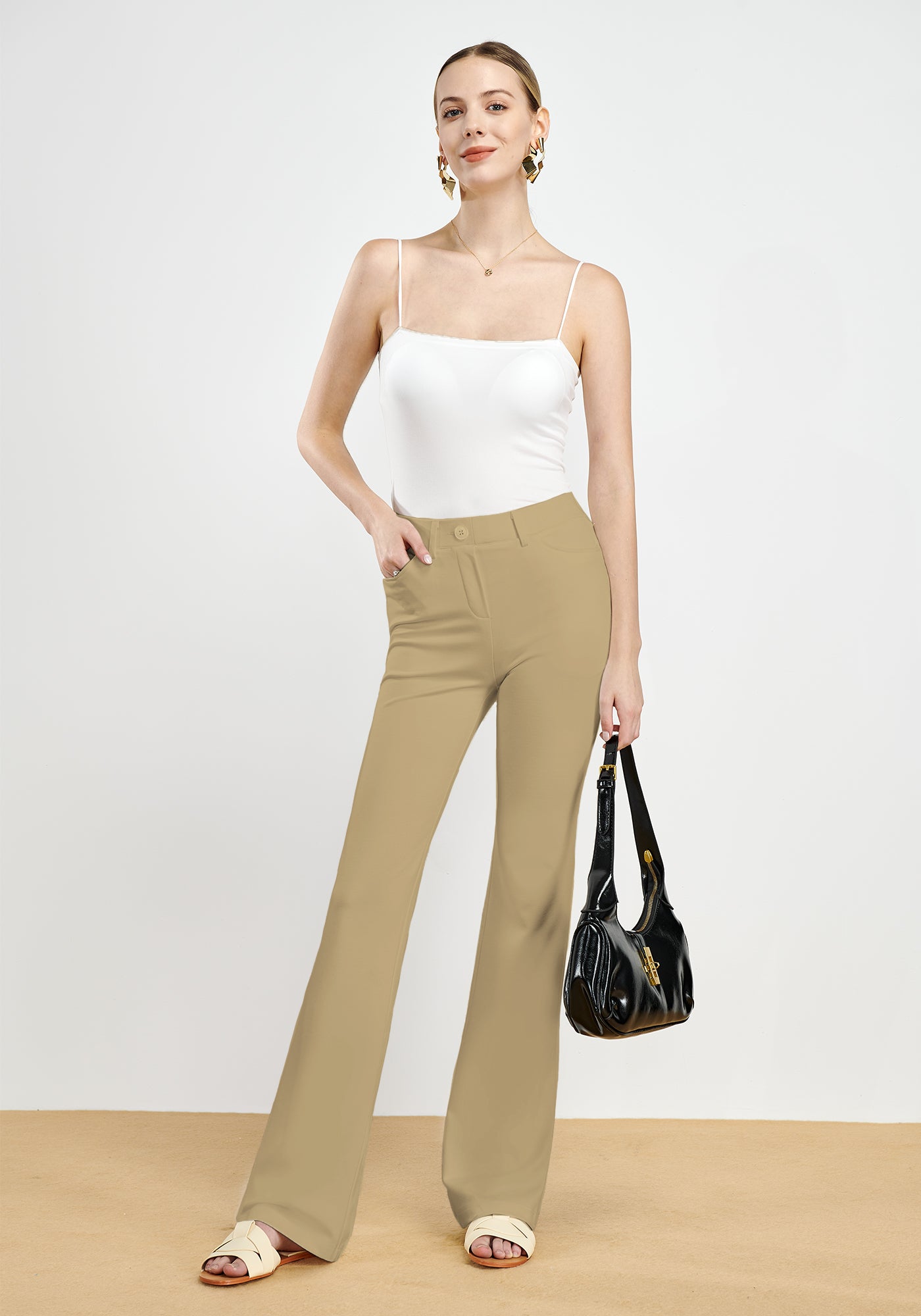 Stretchy Bootcut Dress Pants with 4 Pockets XXL / OATMEAL / 28